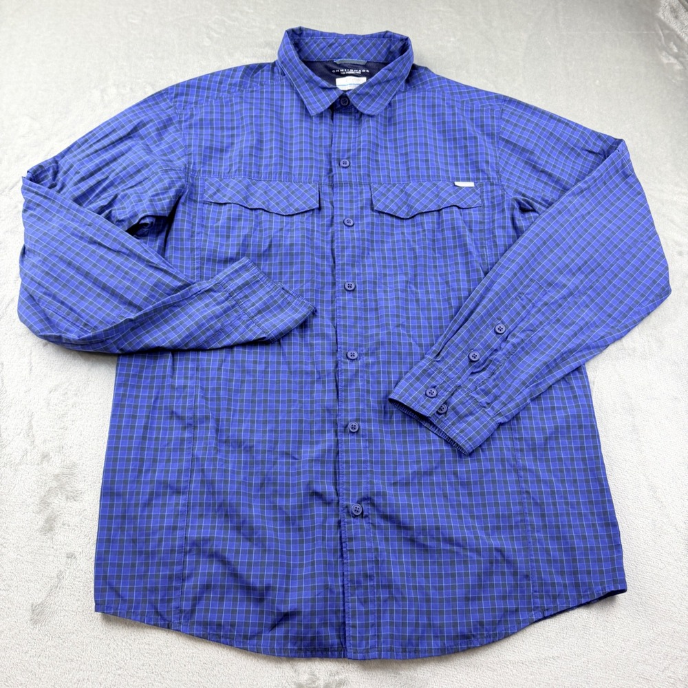 Columbia Silver Ridge Men's Large Omni-Shade Blue Plaid Long Sleeve Shirt
